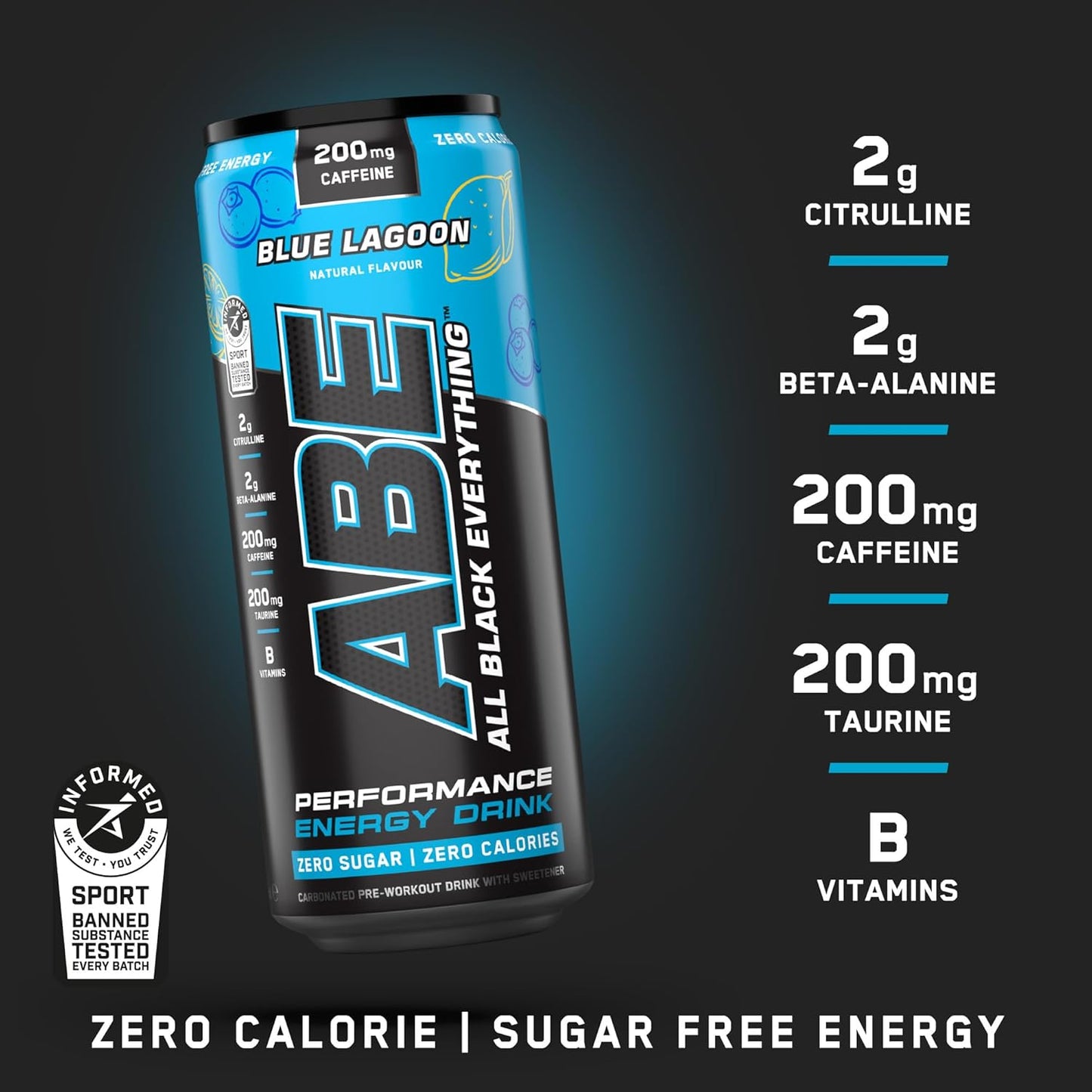 ABE Performance Energy Drink Blue Lagoon 330ml | Pack of 12 - Chompy