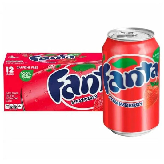 Fanta Strawberry 355ml | Pack of 12 | Fruity Sparkling Soft Drink - Chompy