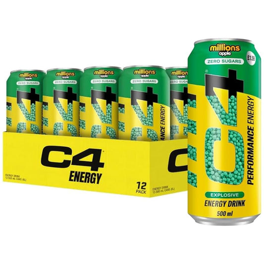 C4 Performance Energy Millions Apple 500ml (Zero Sugar) | Pack of 12 - Chompy