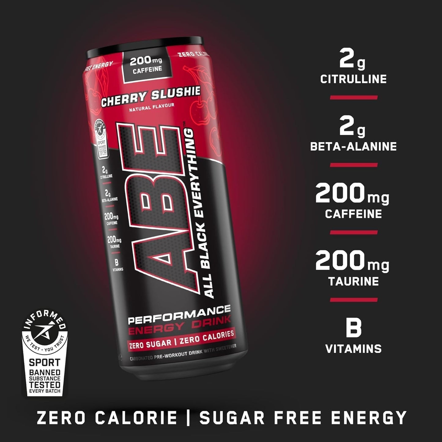 ABE Performance Energy Drink – Cherry Slushie | 330ml | Pack of 12 - Chompy