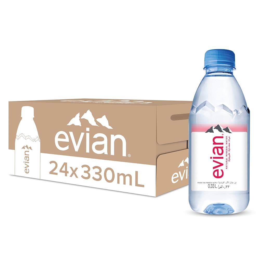 Evian Natural Mineral Water 330ml | Pack of 24 | Premium Bottled Water - Chompy