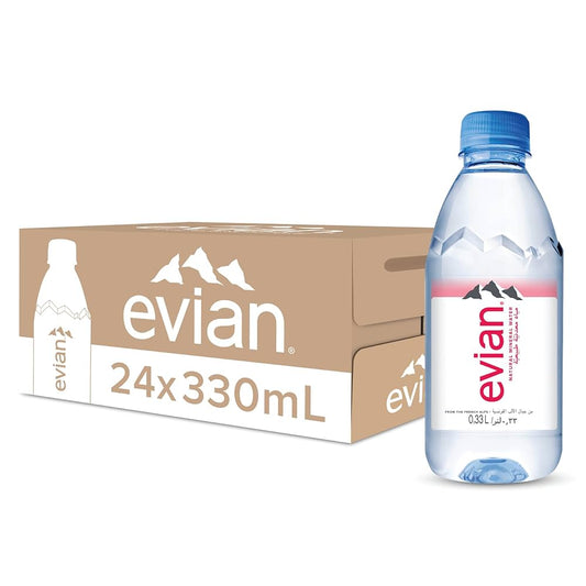 Evian Natural Mineral Water 330ml | Pack of 24 | Premium Bottled Water - Chompy