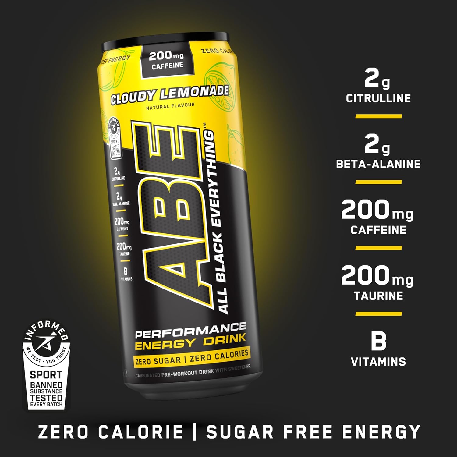 ABE Performance Energy Drink Cloudy Lemon 330ml | Pack of 12 - Chompy