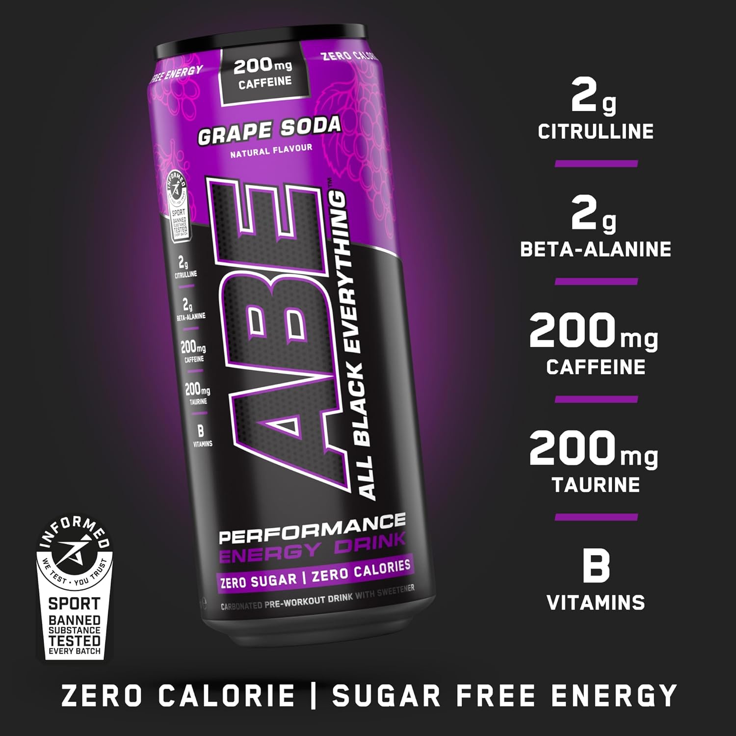 ABE Performance Energy Drink Grape Soda 330ml | Pack of 12 - Chompy