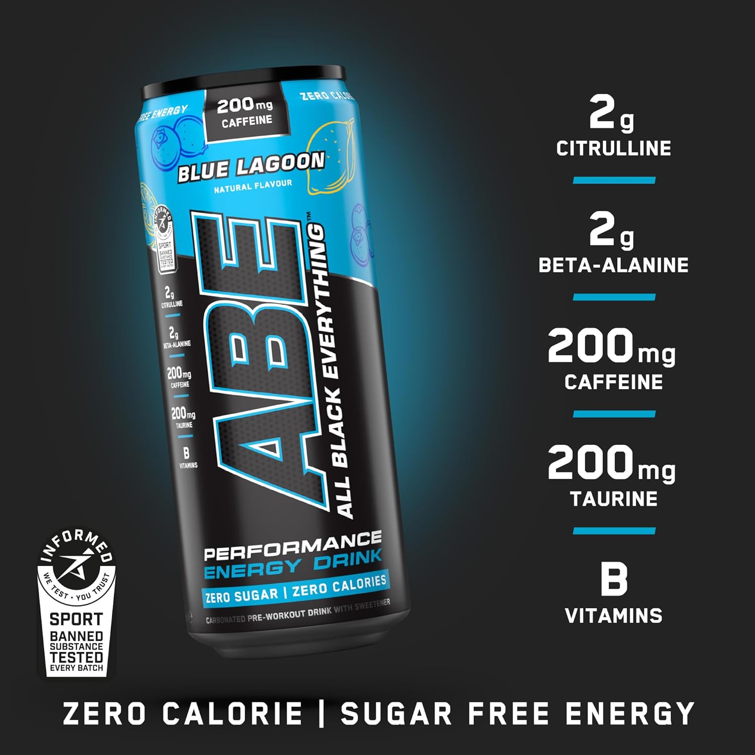 ABE Performance Energy Drink Blue Lagoon 330ml | Pack of 12 - Chompy