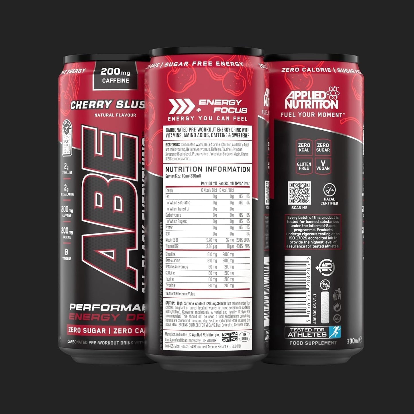 ABE Performance Energy Drink – Cherry Slushie | 330ml | Pack of 12 - Chompy