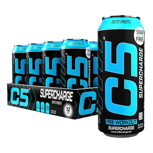 C5 Supercharge Pre-Workout Energy Drink Tutti Frutti 500ml | Pack of 12 - Chompy