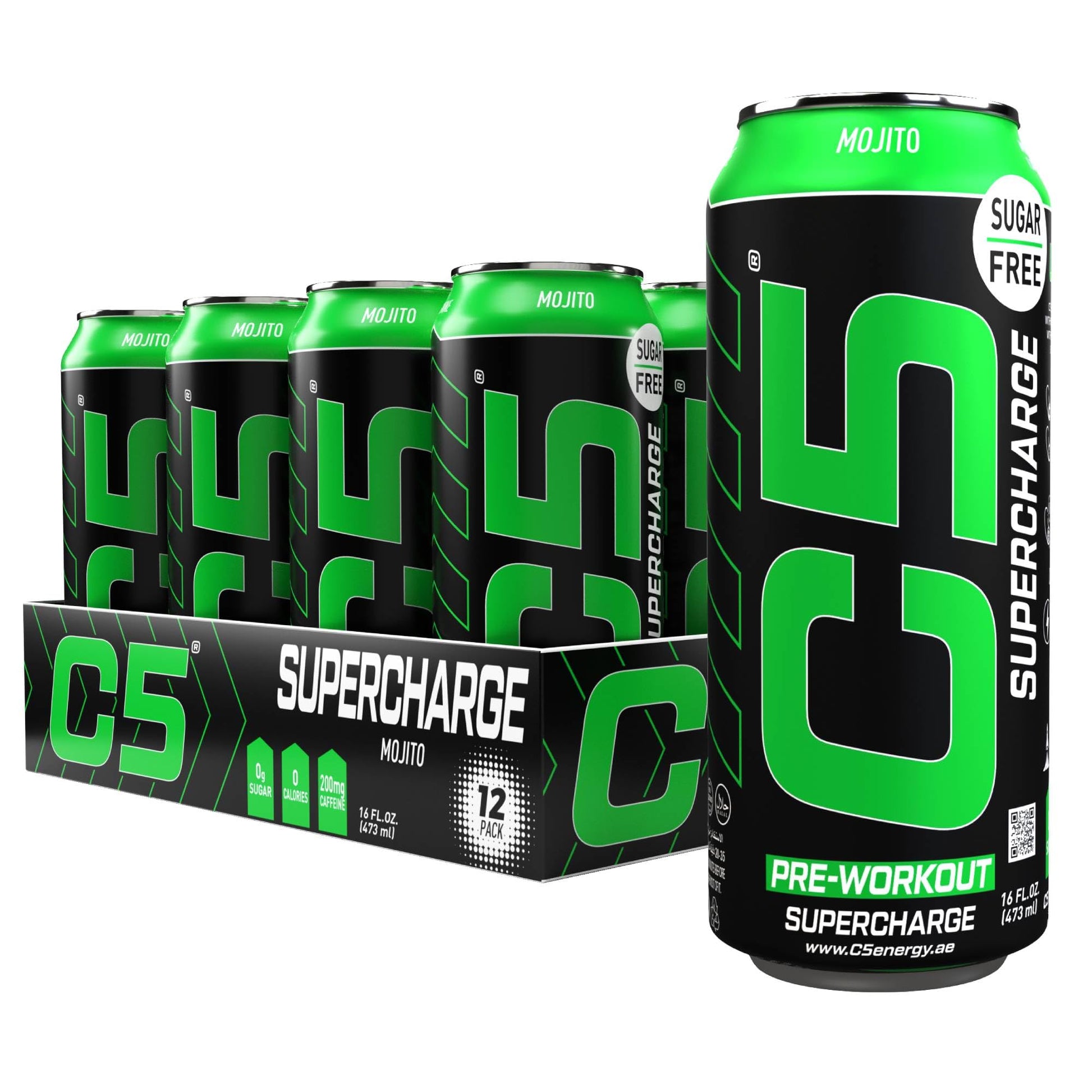 C5 Supercharge Pre-Workout Energy Drink Mojito 500ml | Pack of 12 - Chompy