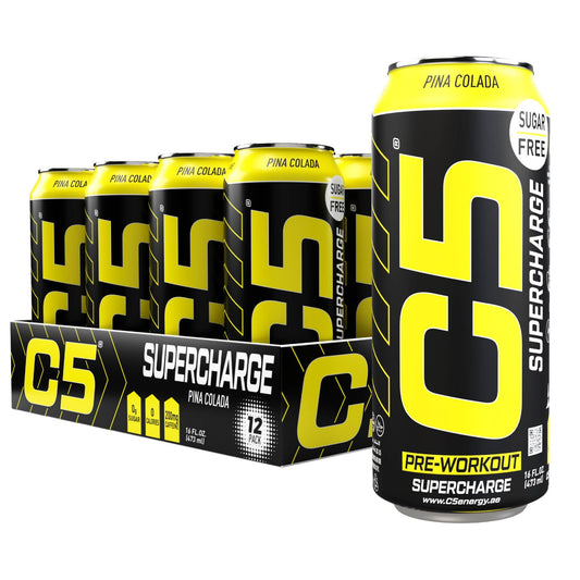 C5 Supercharge Pre-Workout Energy Drink Piña Colada 500ml | Pack of 12 - Chompy