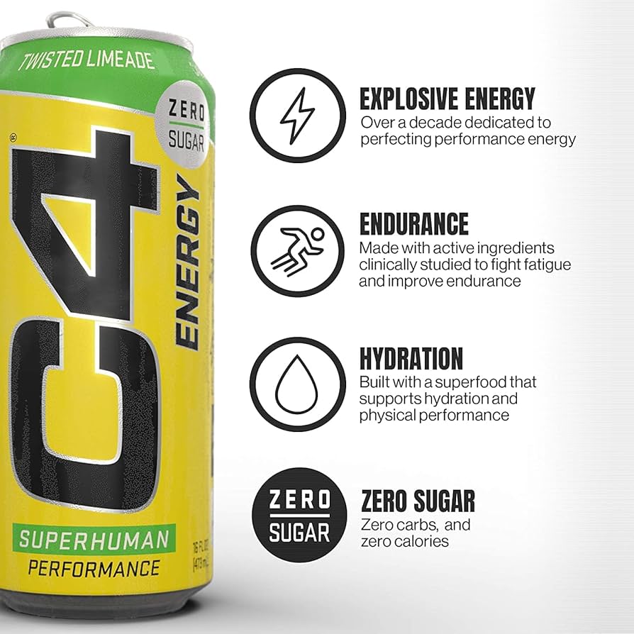 C4 Performance Energy Twisted Limeade 500ml (Zero Sugar) | Pack of 12 - Chompy