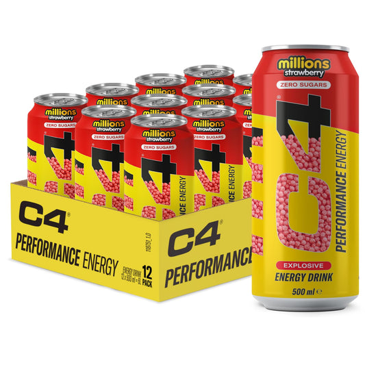 C4 Performance Energy Millions Strawberry 500ml | Pack of 12 | Zero Sugar - Chompy