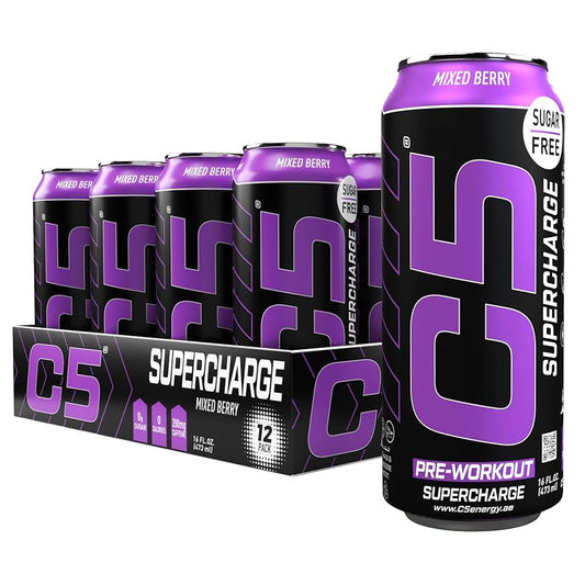 C5 Supercharge Pre-Workout Energy Drink Naked Berry 500ml | Pack of 12 - Chompy