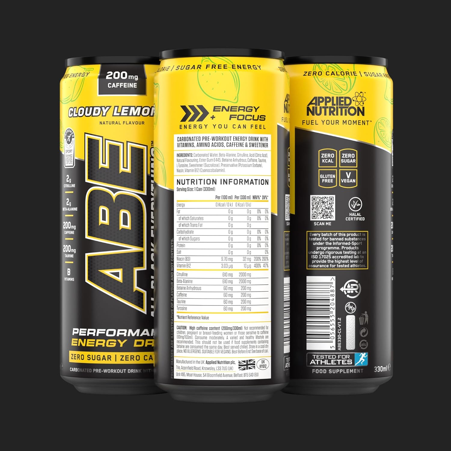 ABE Performance Energy Drink Cloudy Lemon 330ml | Pack of 12 - Chompy
