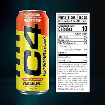 C4 Performance Energy Orange Slice 500ml | Pack of 12 | Zero Sugar - Chompy
