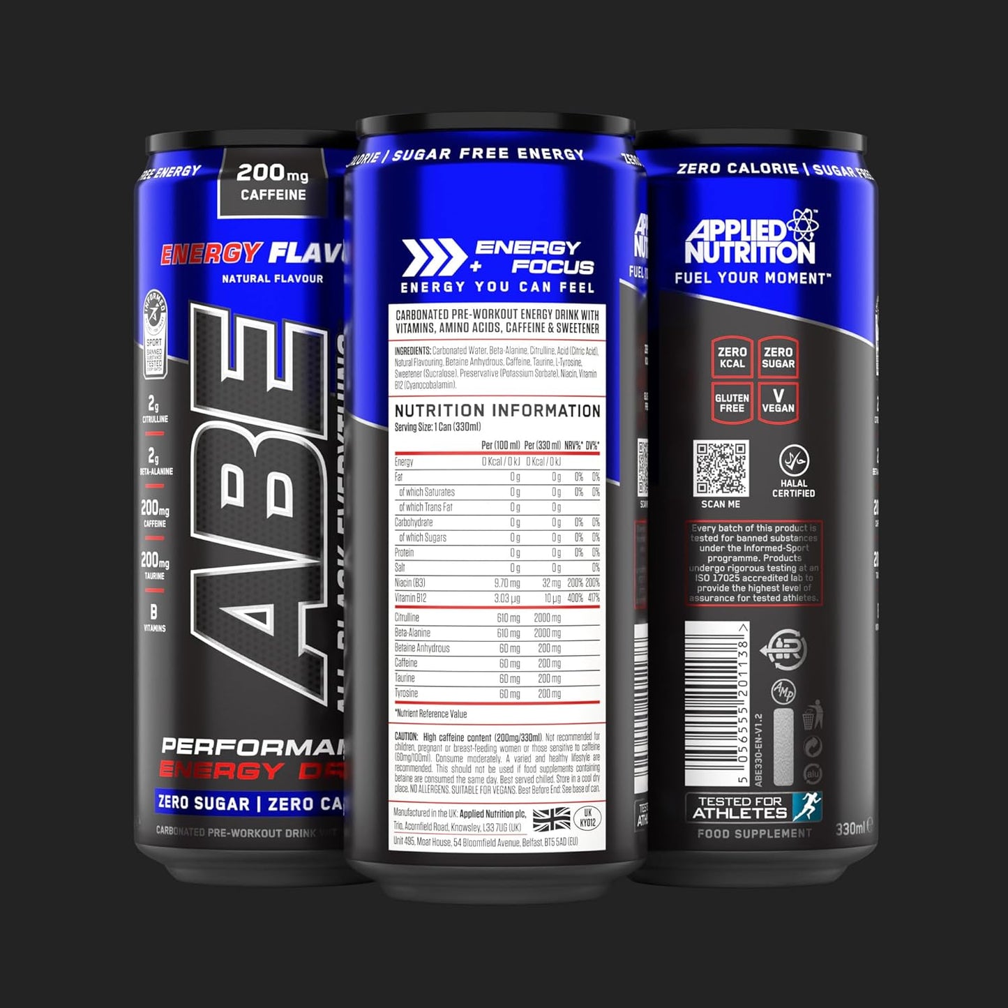 ABE Performance Energy Drink Energy Flavour 330ml | Pack of 12 - Chompy