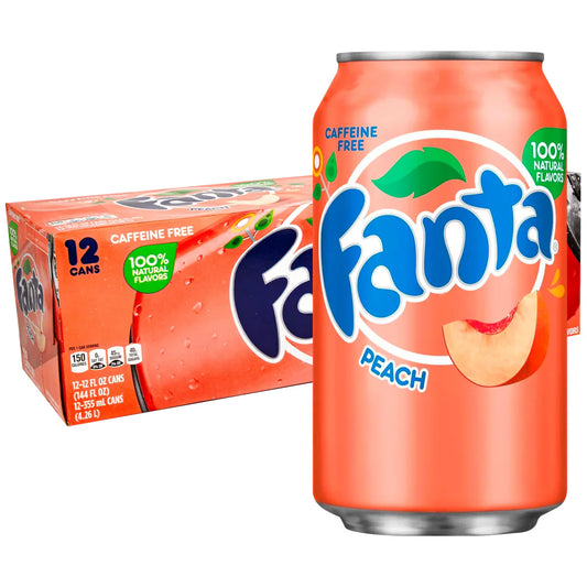 Fanta Peach 355ml | Pack of 12 | Fruity Sparkling Soft Drink - Chompy